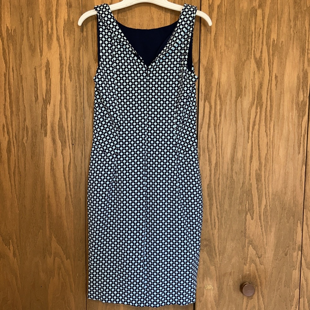 Lands' End cotton dress a-line Navy & Light Blue diamond pattern Size 8 - Picture 7 of 9